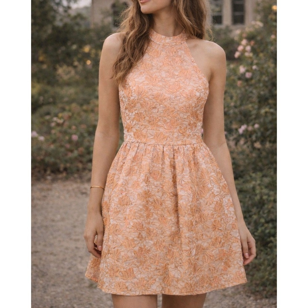 Ark & Co Halter Top Blush Pink Floral Embroidered Sleeveless Midi Dress Size M